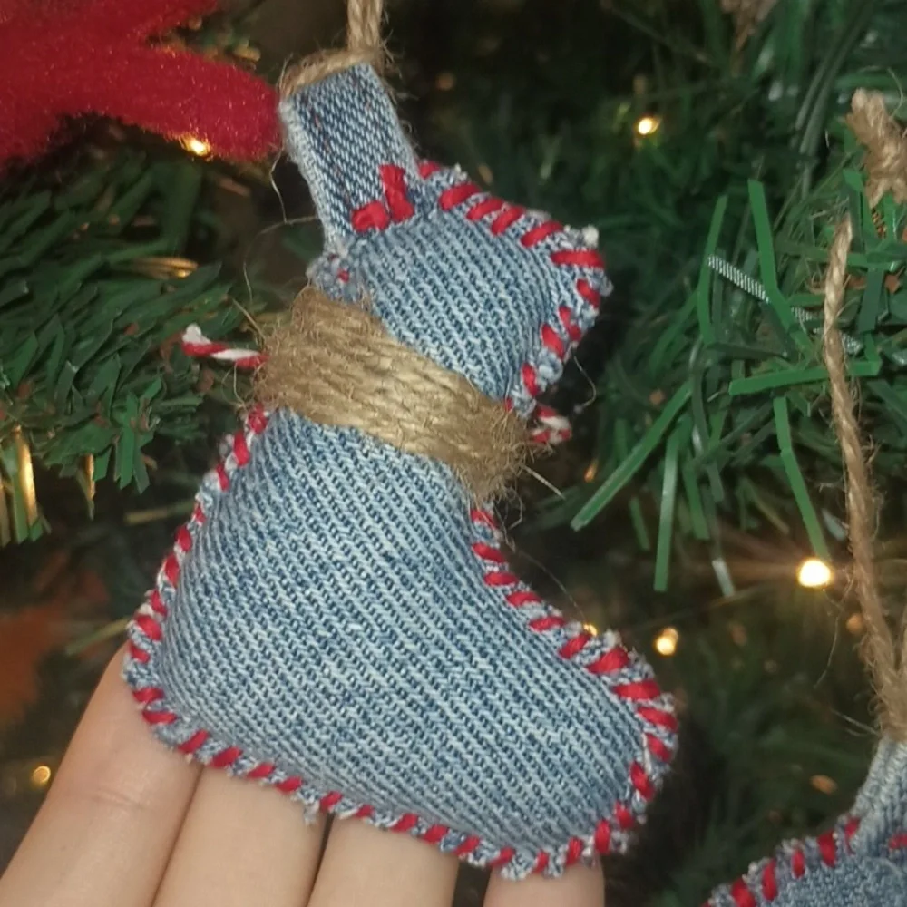 (2) Denim Christmas Stocking Ornaments - Picture 4 of 4